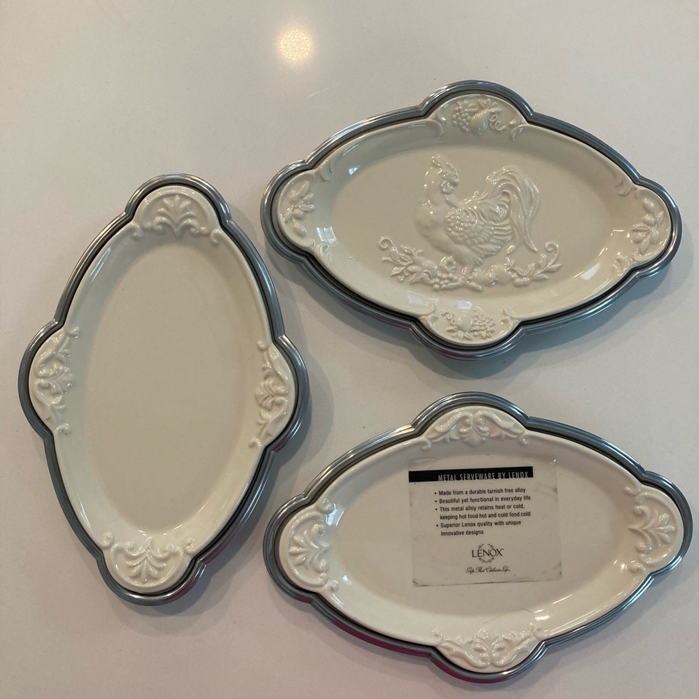 Set of 3 Metal Serveware by Lennox with Rooster Design